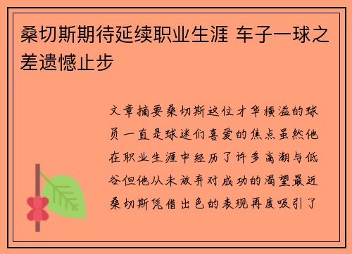 桑切斯期待延续职业生涯 车子一球之差遗憾止步