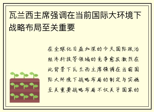 瓦兰西主席强调在当前国际大环境下战略布局至关重要